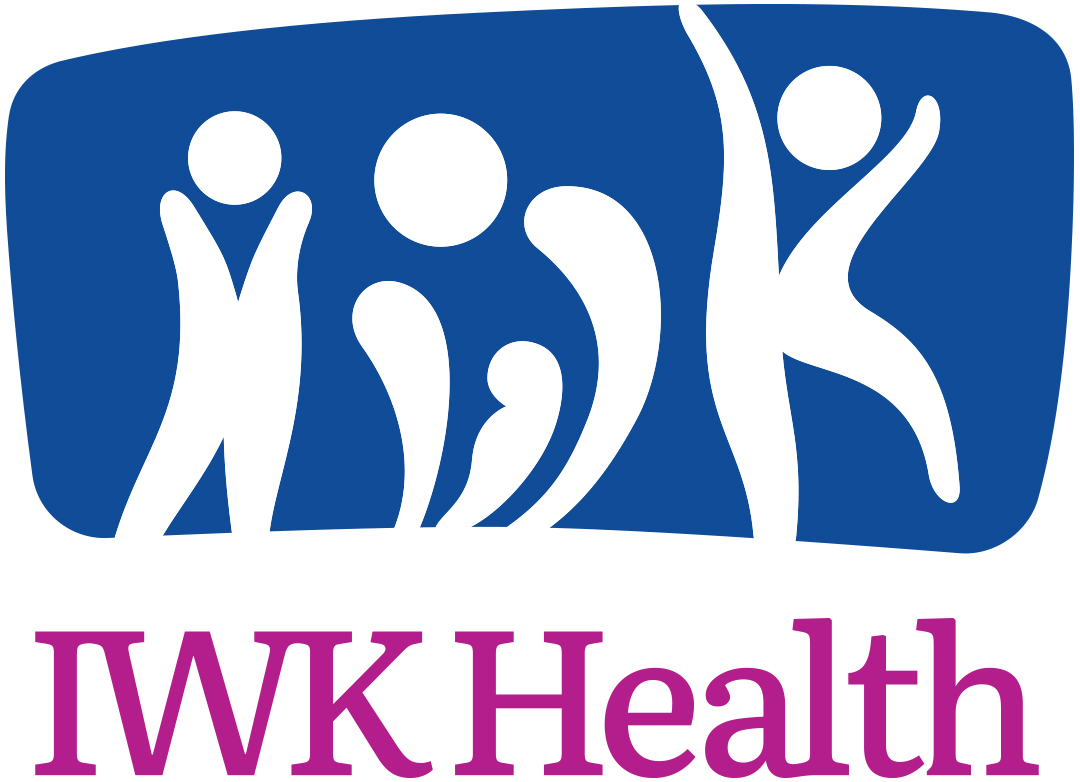 IWK's logo is a blue rounded rectangle with white figures that look like people dancing and 